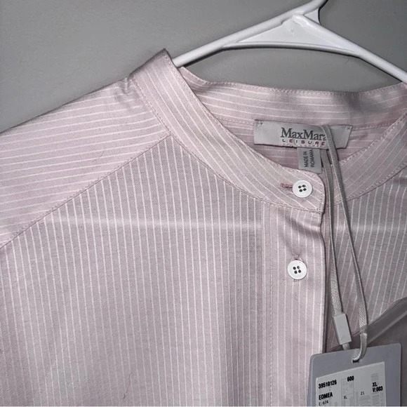 MaxMara Edmea in Jersey Pink and White Pinstripe Button Down Shirt (A1-44) - Picture 3 of 6